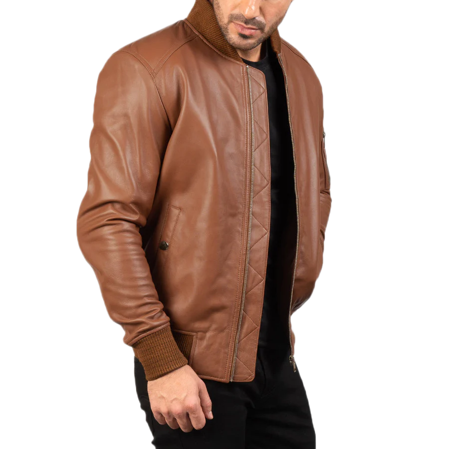 Bomia Ma-1 Brown Leather Bomber Jacket