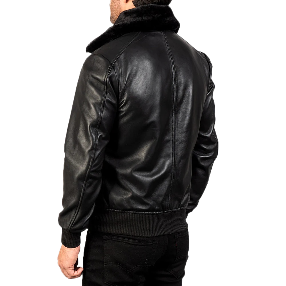 Airin G-1 Black Leather Bomber Jacket