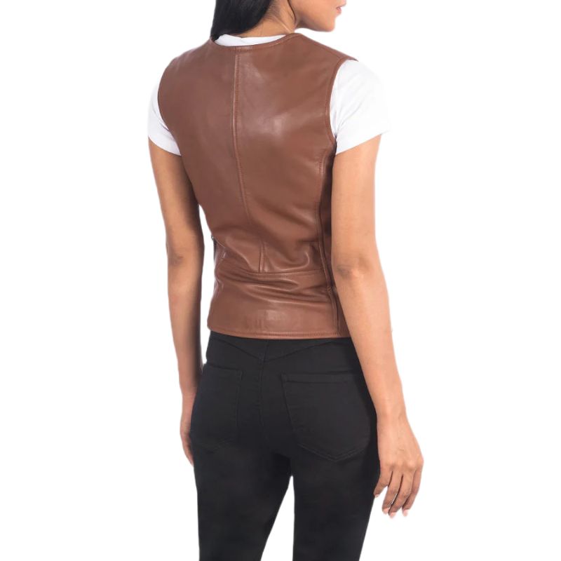 Vanda Brown Leather Biker Vest