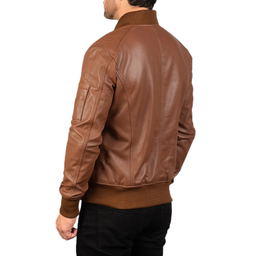 Bomia Ma-1 Brown Leather Bomber Jacket