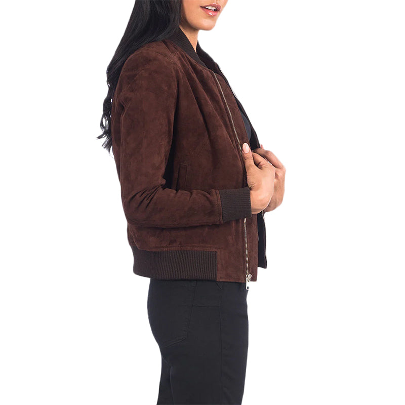 Bliss Brown Suede Bomber Jacket