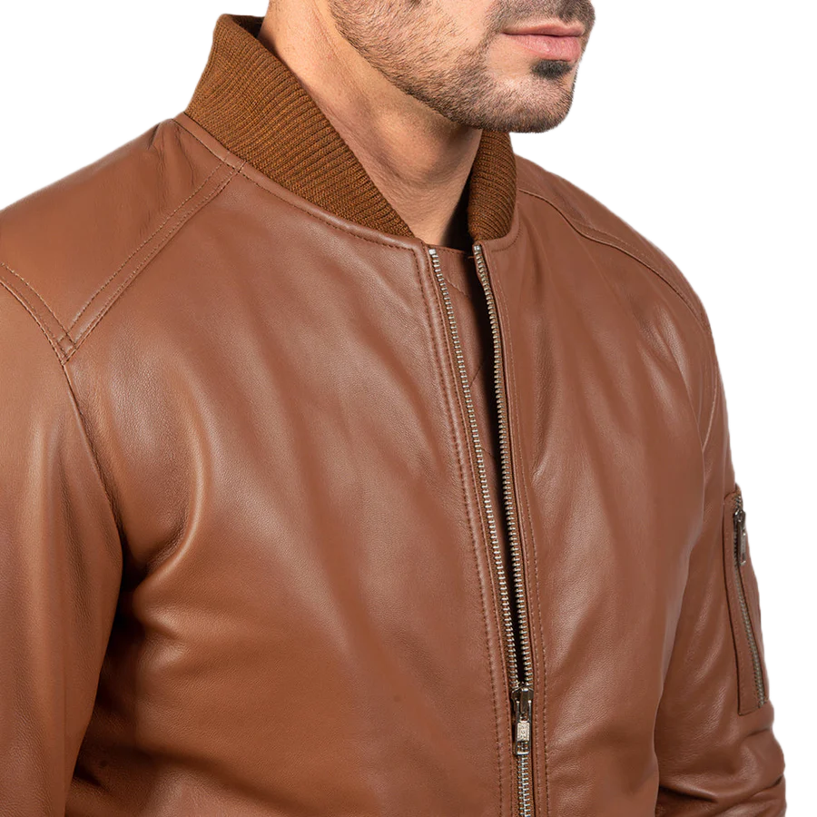 Bomia Ma-1 Brown Leather Bomber Jacket