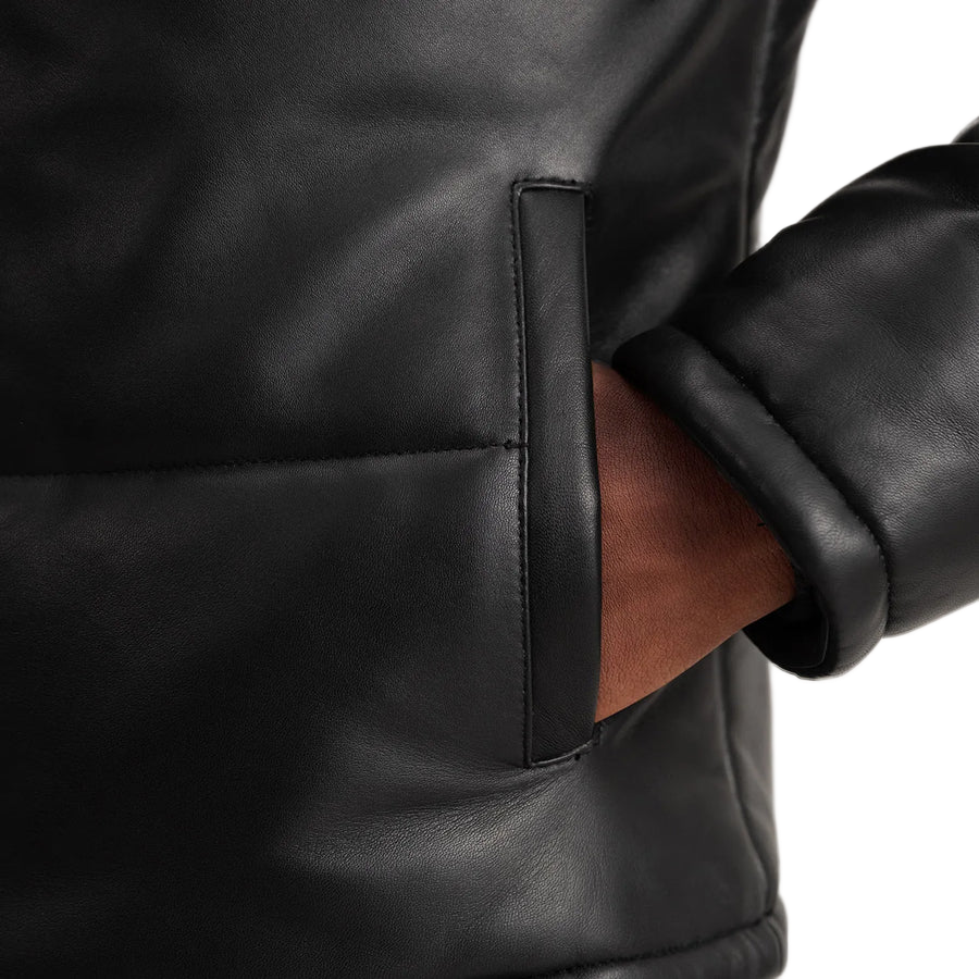 Gordon Black Hooded Leather Puffer Jacket