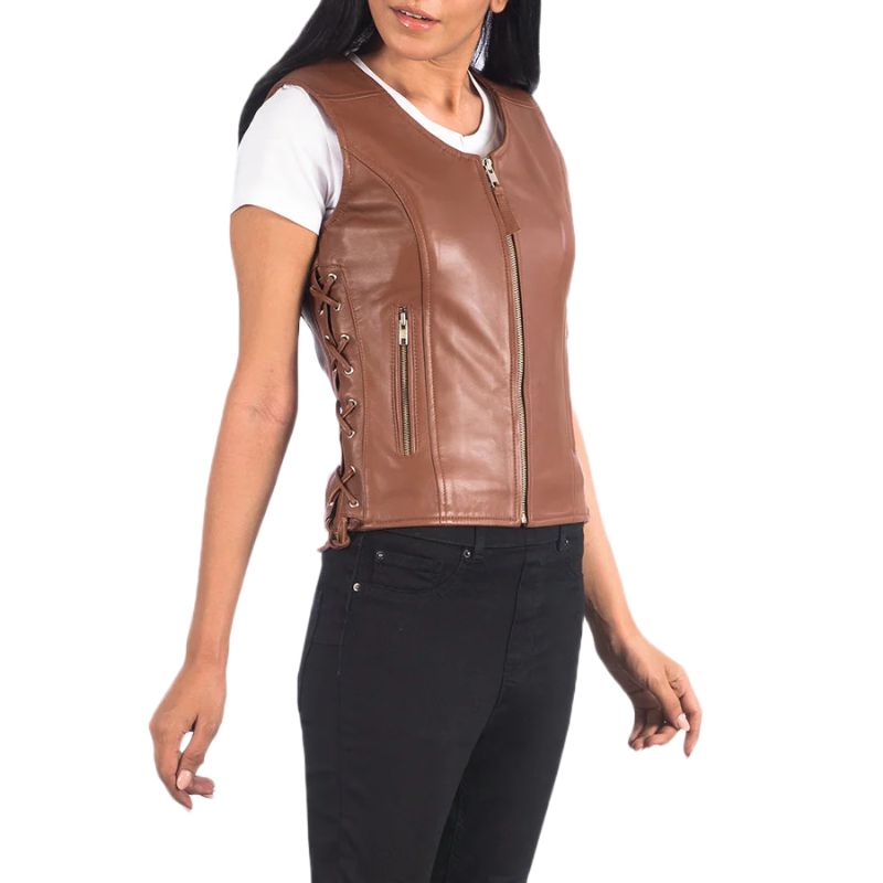 Vanda Brown Leather Biker Vest