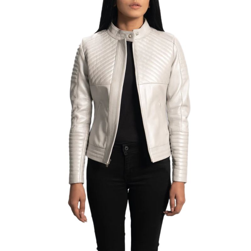 Ice Maiden Silver Quilted Leather Biker Jacket