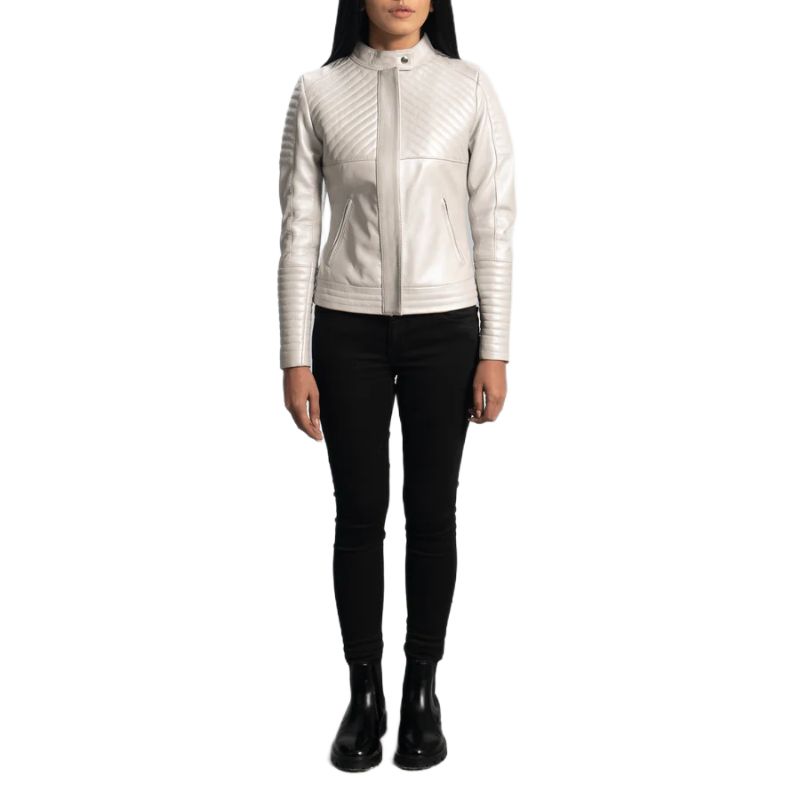 Ice Maiden Silver Quilted Leather Biker Jacket