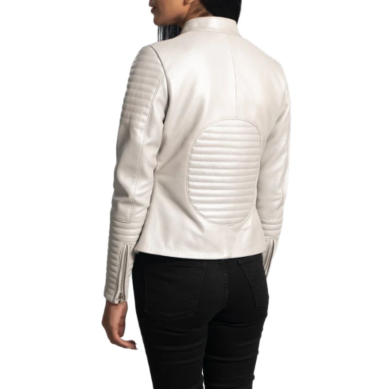 Ice Maiden Silver Quilted Leather Biker Jacket