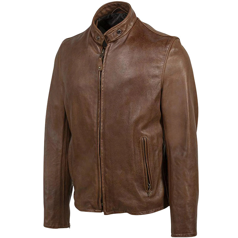 Vintaged Cowhide Cafe Racer Jacket Distressed Motorcycle Style
