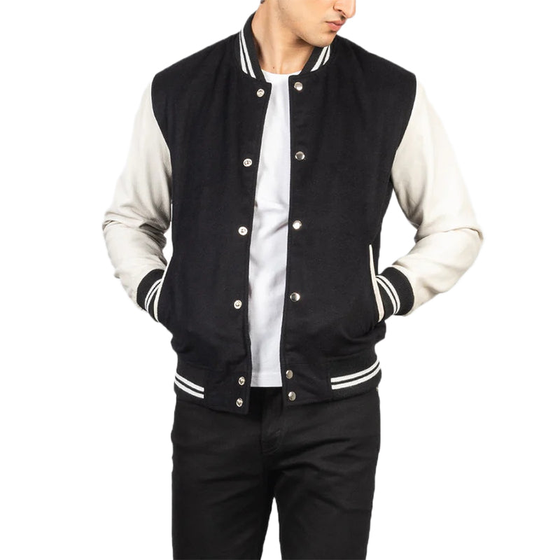 Vaxton Black & White Hybrid Varsity Jacket