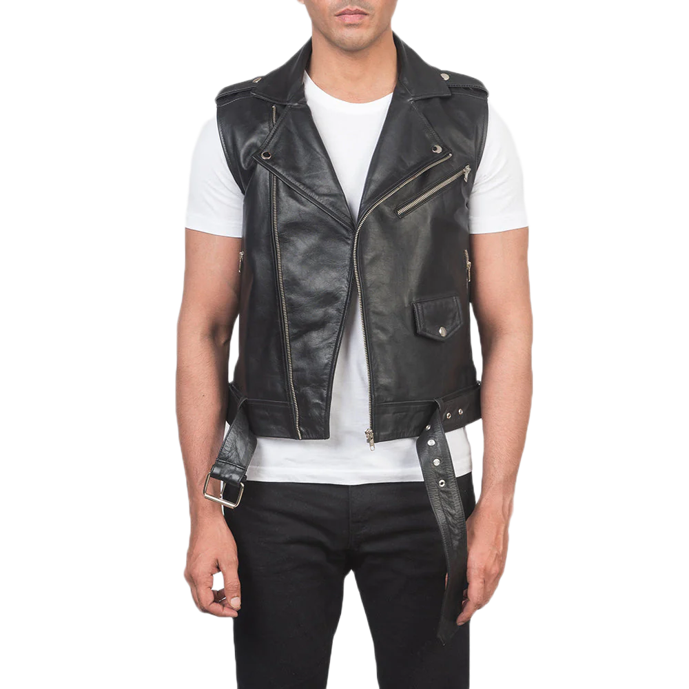 Sullivan Black Leather Biker Vest