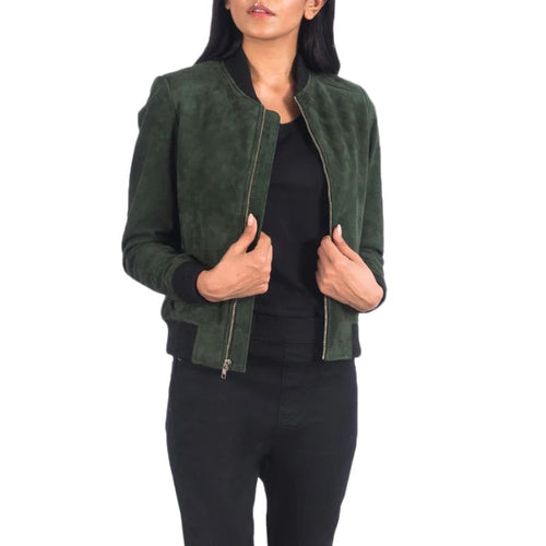Bliss Green Suede Bomber Jacket