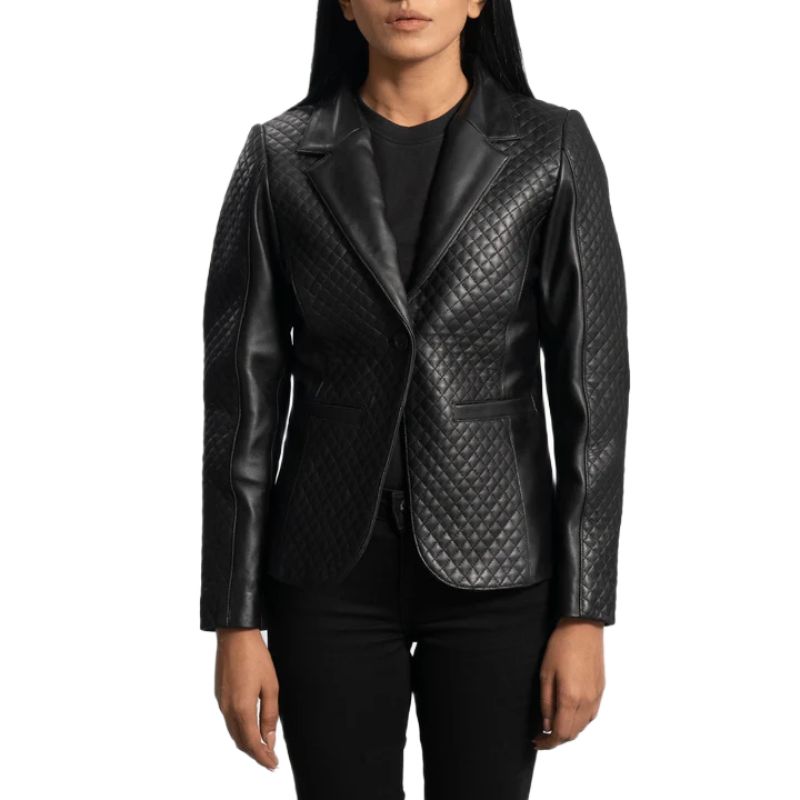 Cora Quilted Black Leather Blazer
