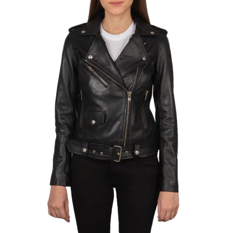 Alison Black Leather Biker Jacket