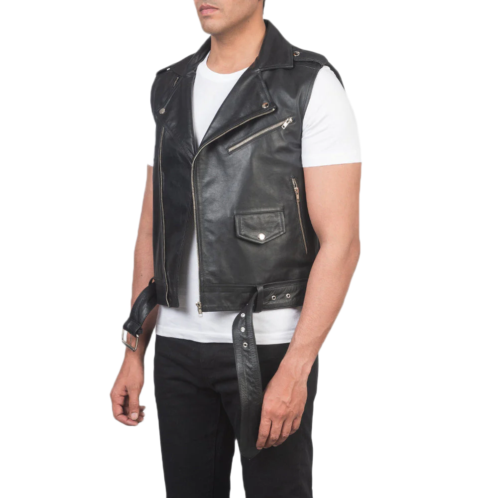 Sullivan Black Leather Biker Vest