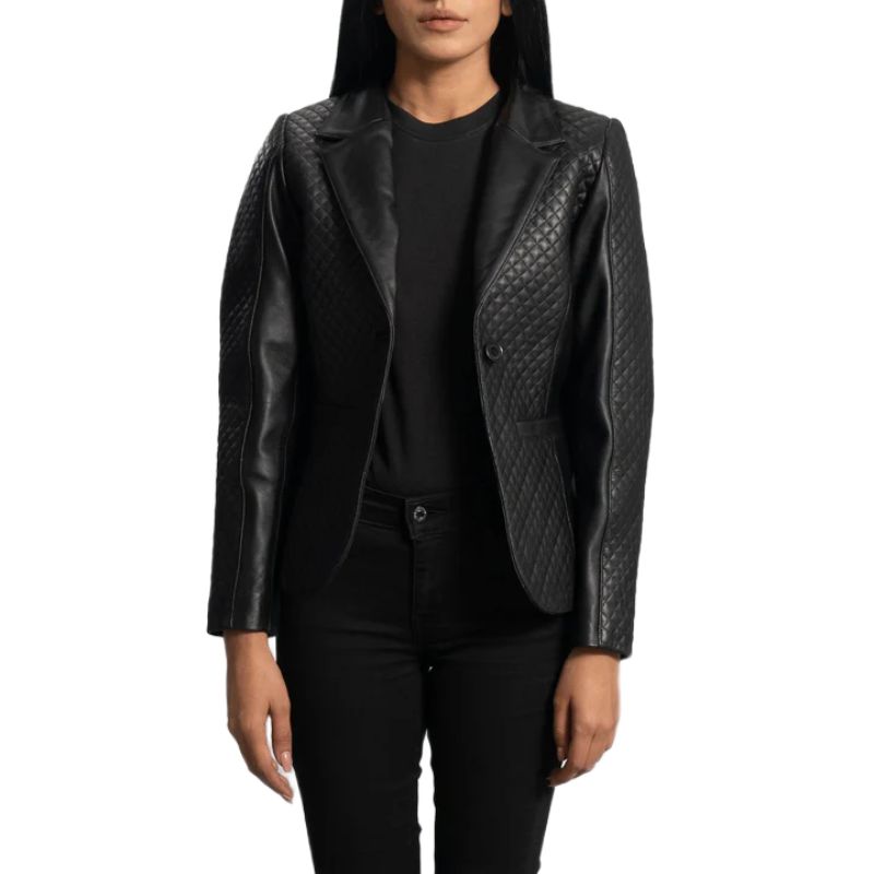 Cora Quilted Black Leather Blazer