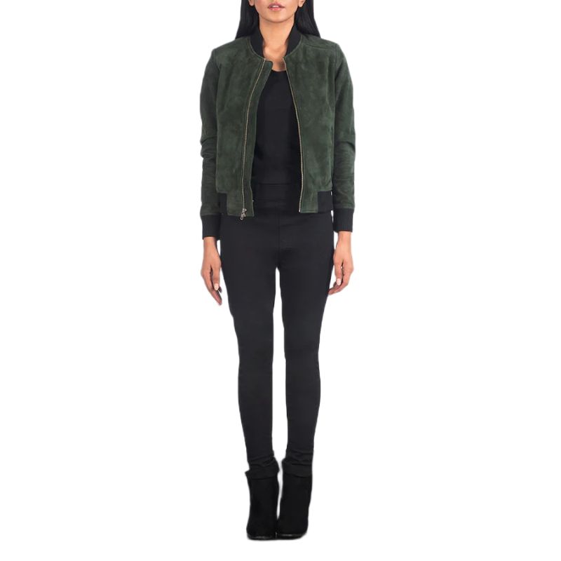 Bliss Green Suede Bomber Jacket
