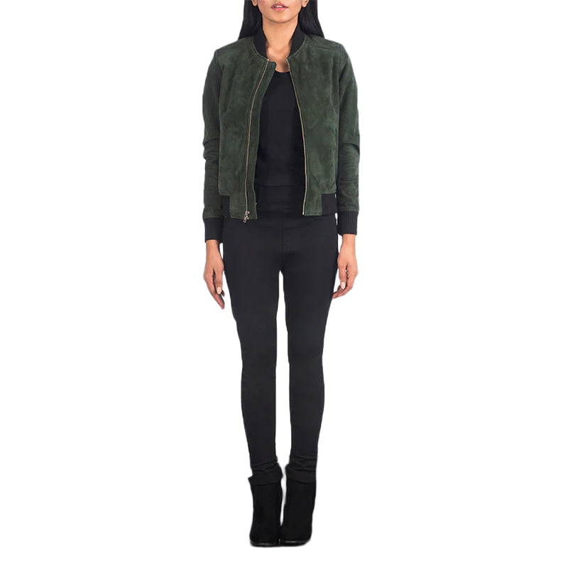Bliss Green Suede Bomber Jacket