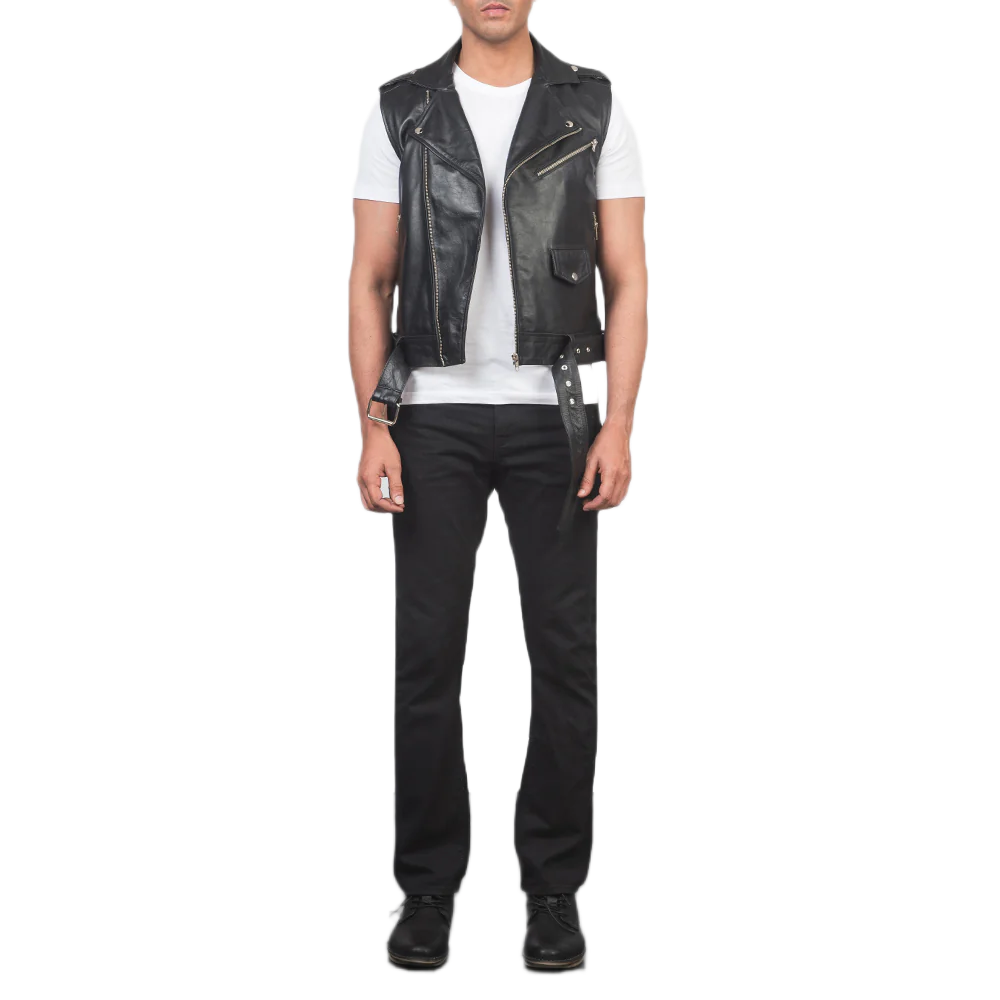 Sullivan Black Leather Biker Vest