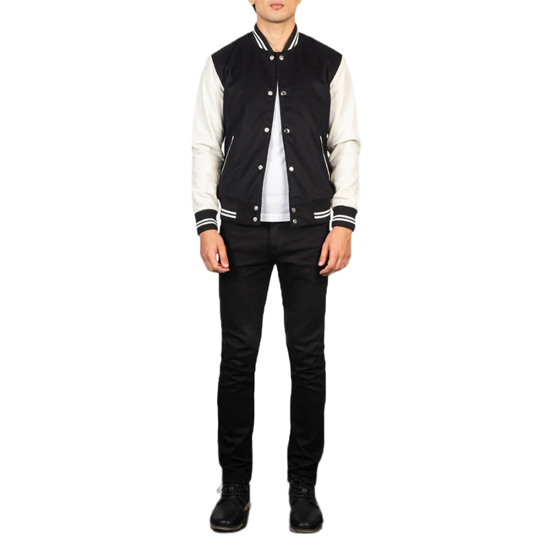 Vaxton Black & White Hybrid Varsity Jacket