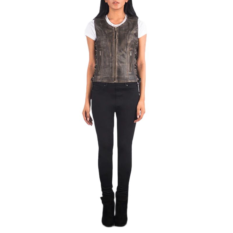 Vanda Distressed Brown Leather Biker Vest