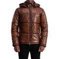 Gordon Waxed Brown Hooded Leather Puffer Jacket