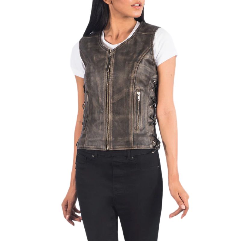 Vanda Distressed Brown Leather Biker Vest