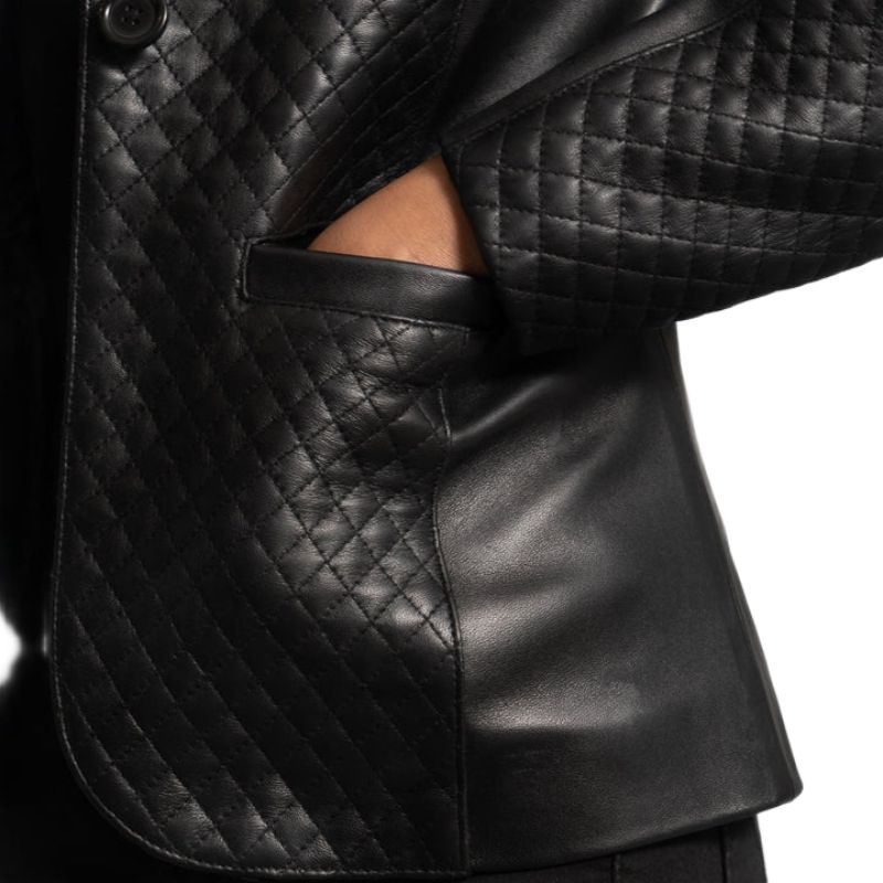 Cora Quilted Black Leather Blazer