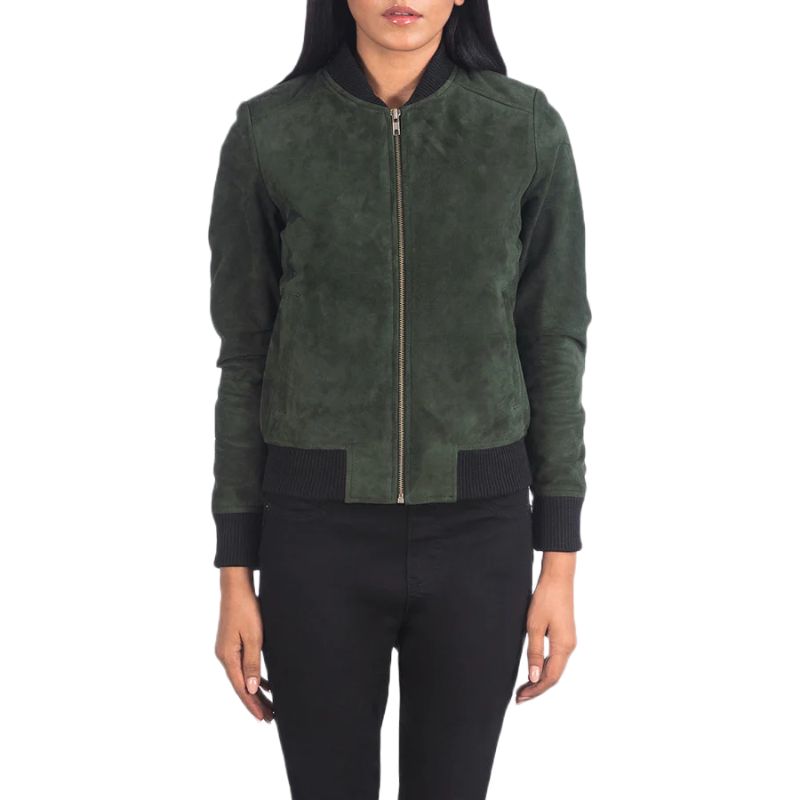 Bliss Green Suede Bomber Jacket