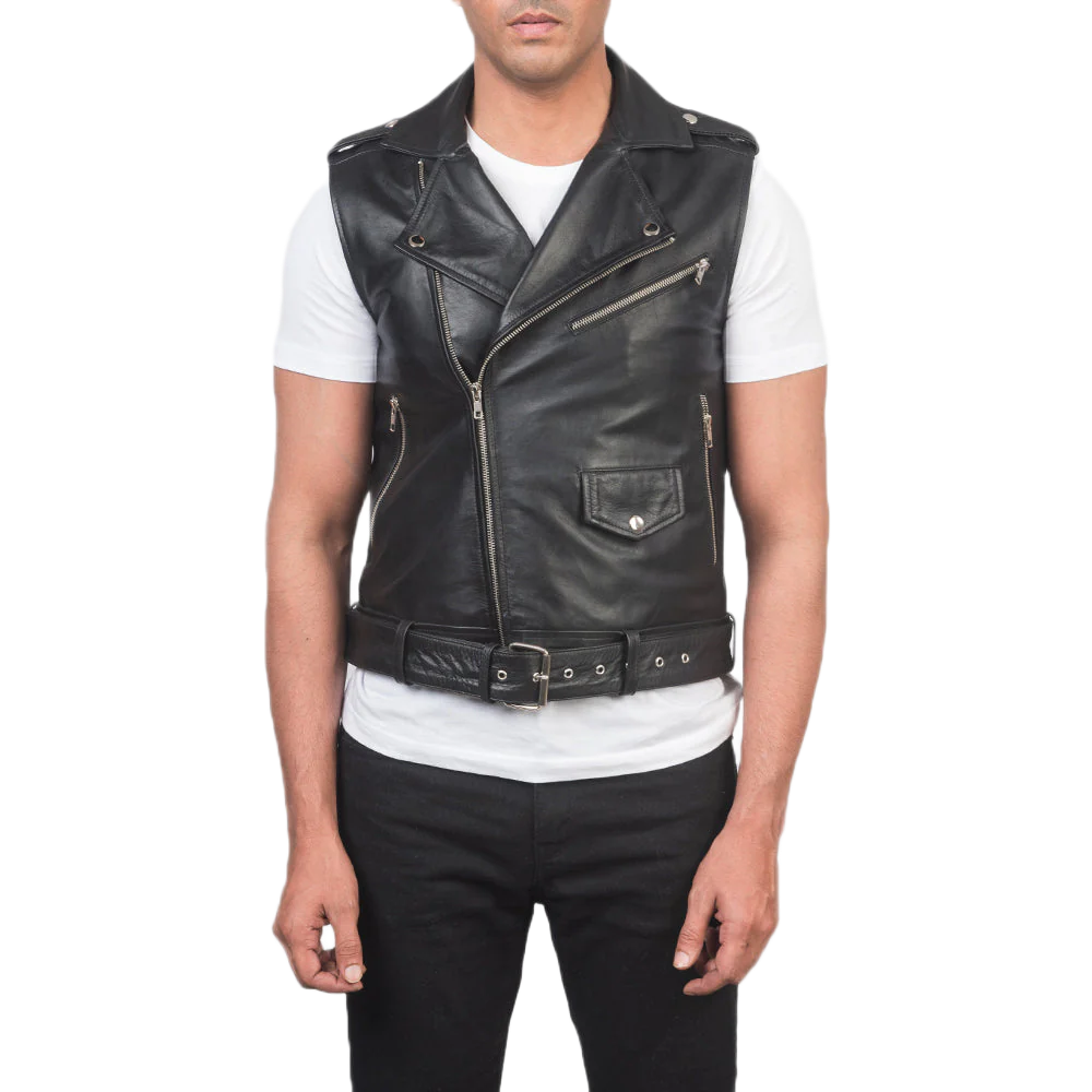 Sullivan Black Leather Biker Vest