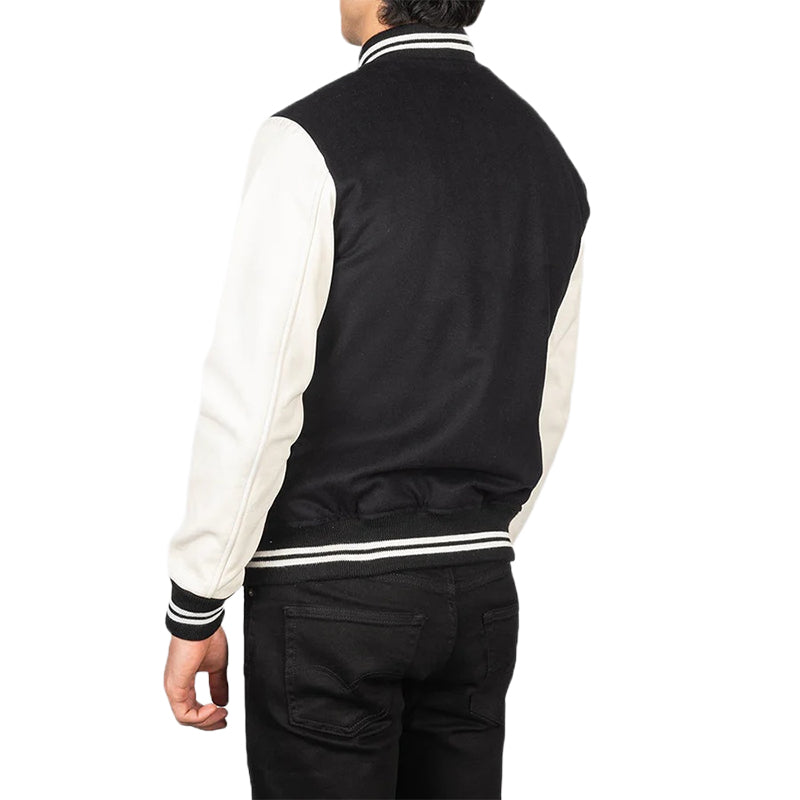 Vaxton Black & White Hybrid Varsity Jacket