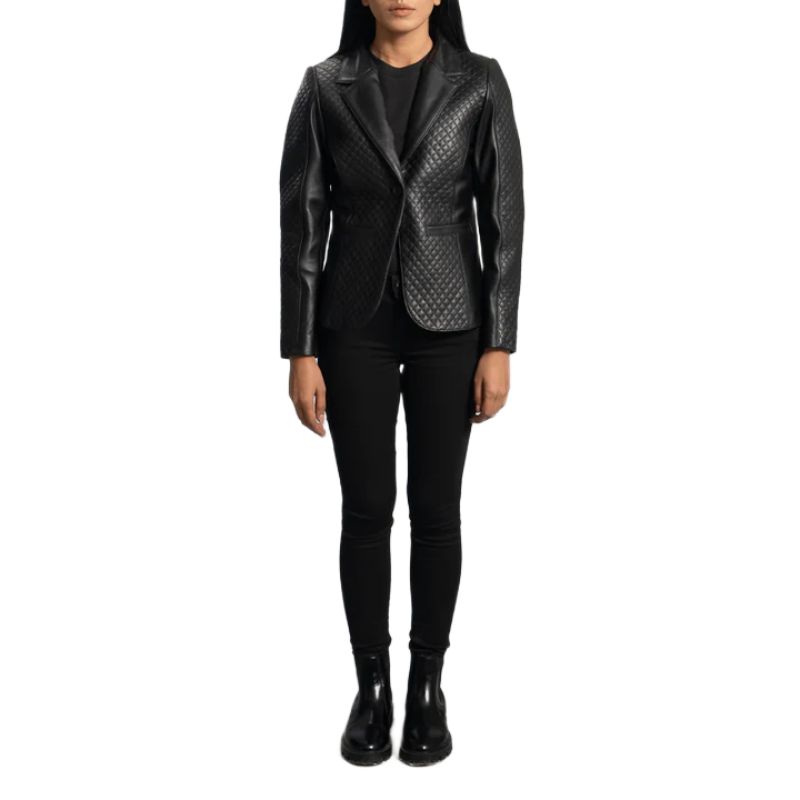 Cora Quilted Black Leather Blazer