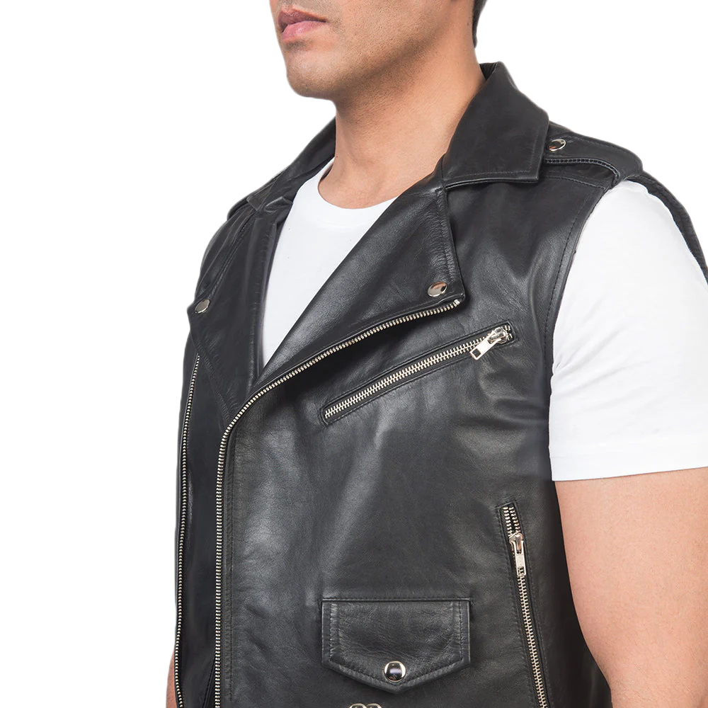 Sullivan Black Leather Biker Vest