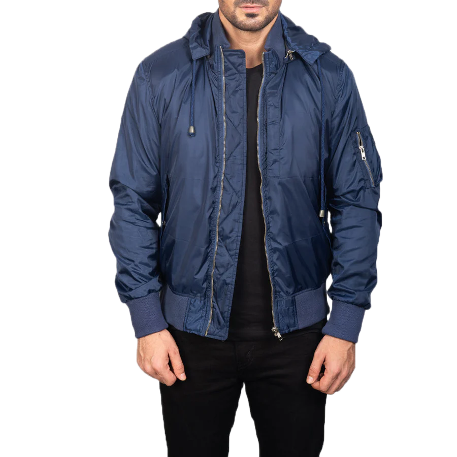 Hanklin Ma-1 Blue Hooded Bomber Jacket