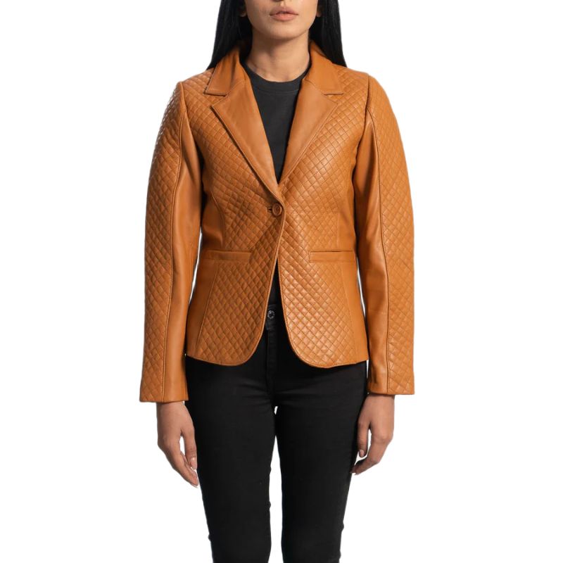 Cora Quilted Brown Leather Blazer