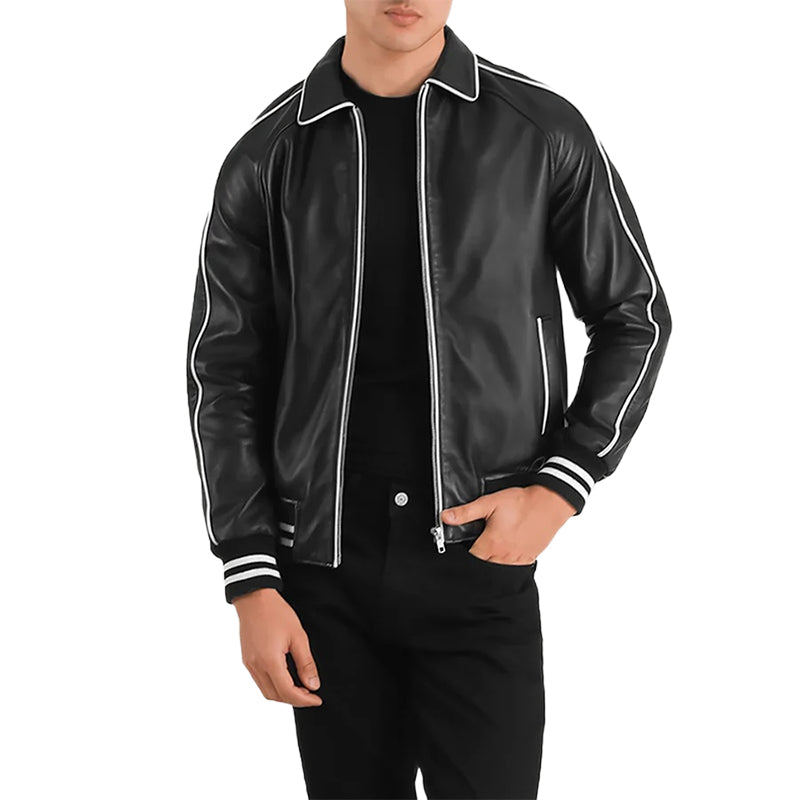Cooper Black Leather Varsity Jacket