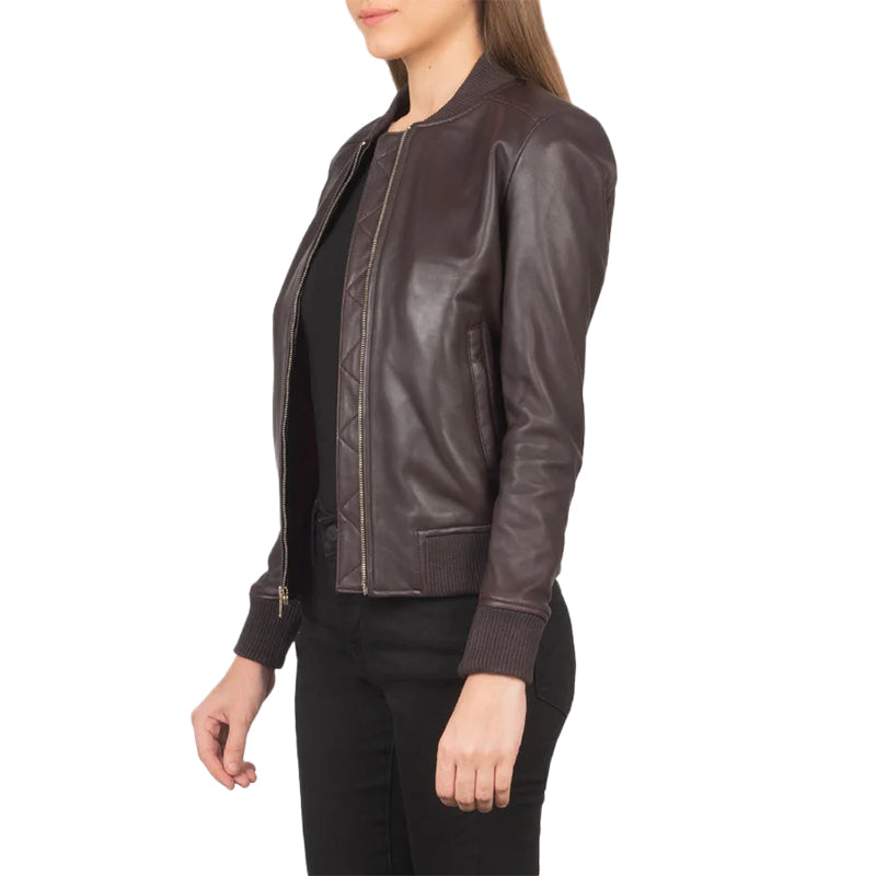 Bliss Maroon Leather Bomber Jacket