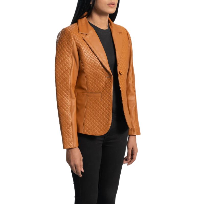 Cora Quilted Brown Leather Blazer