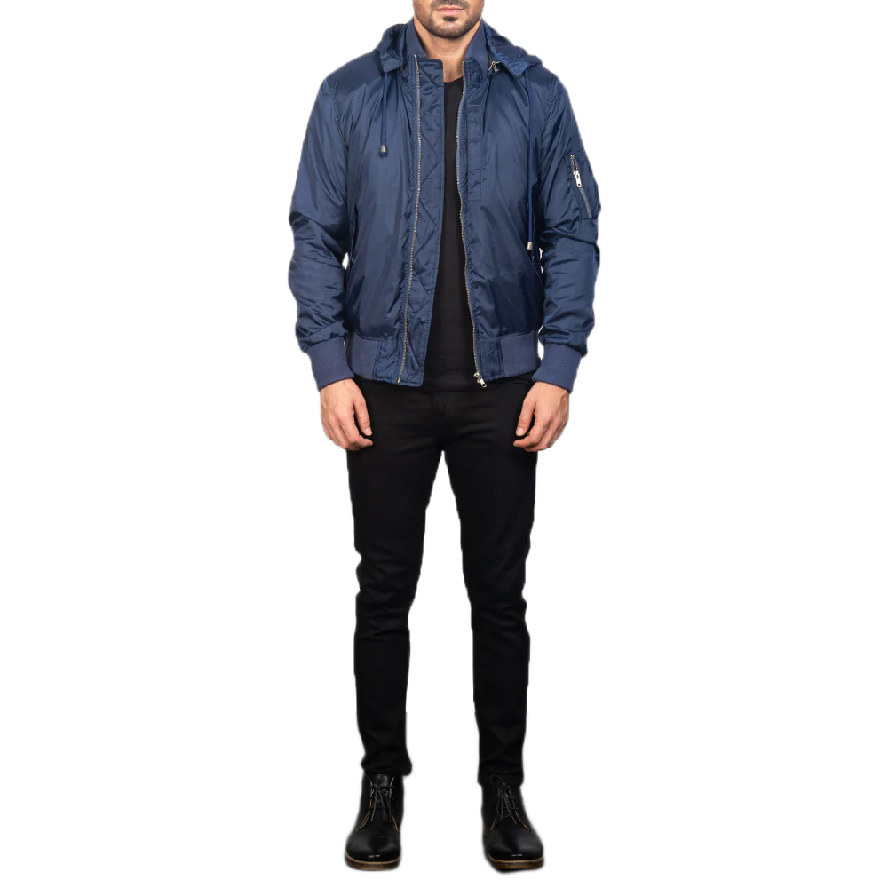 Hanklin Ma-1 Blue Hooded Bomber Jacket