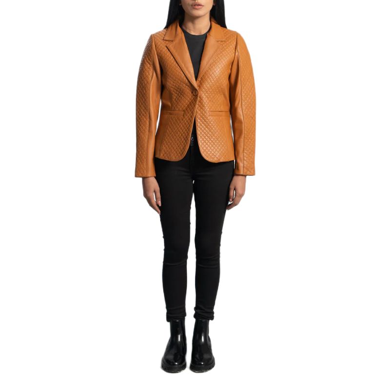 Cora Quilted Brown Leather Blazer