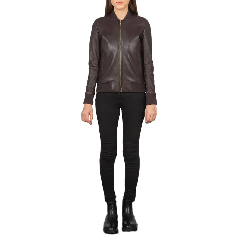 Bliss Maroon Leather Bomber Jacket