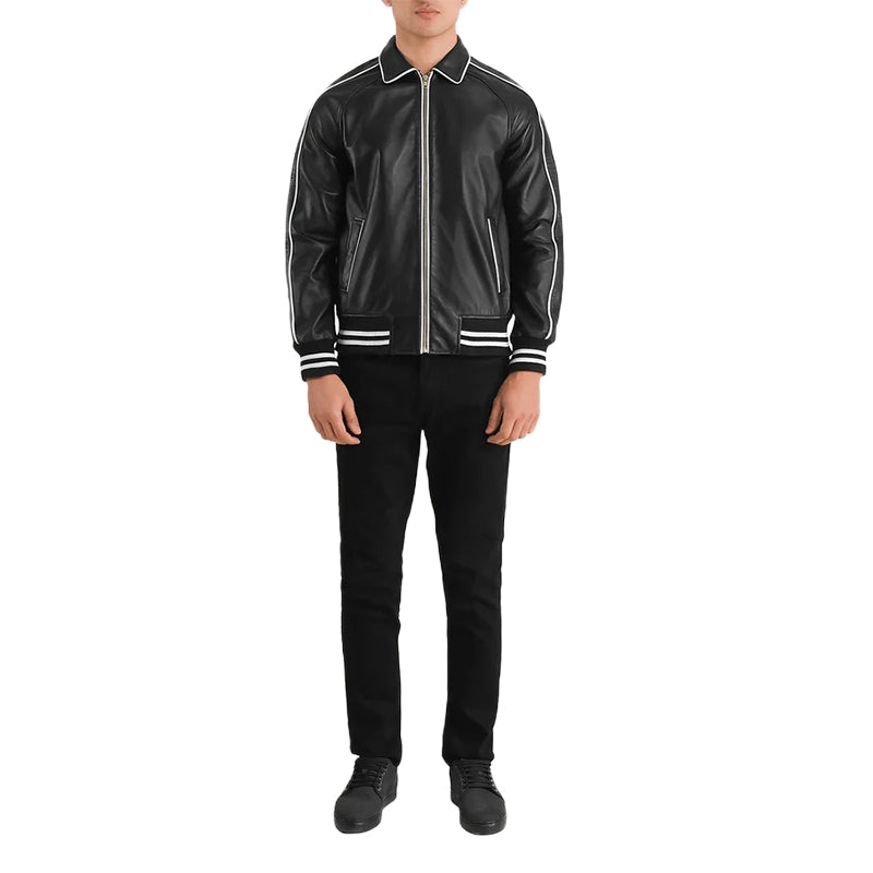 Cooper Black Leather Varsity Jacket