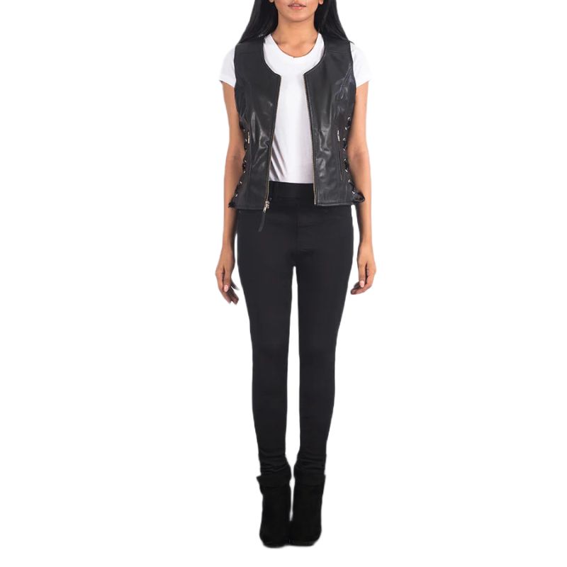 Vanda Black Leather Biker Vest