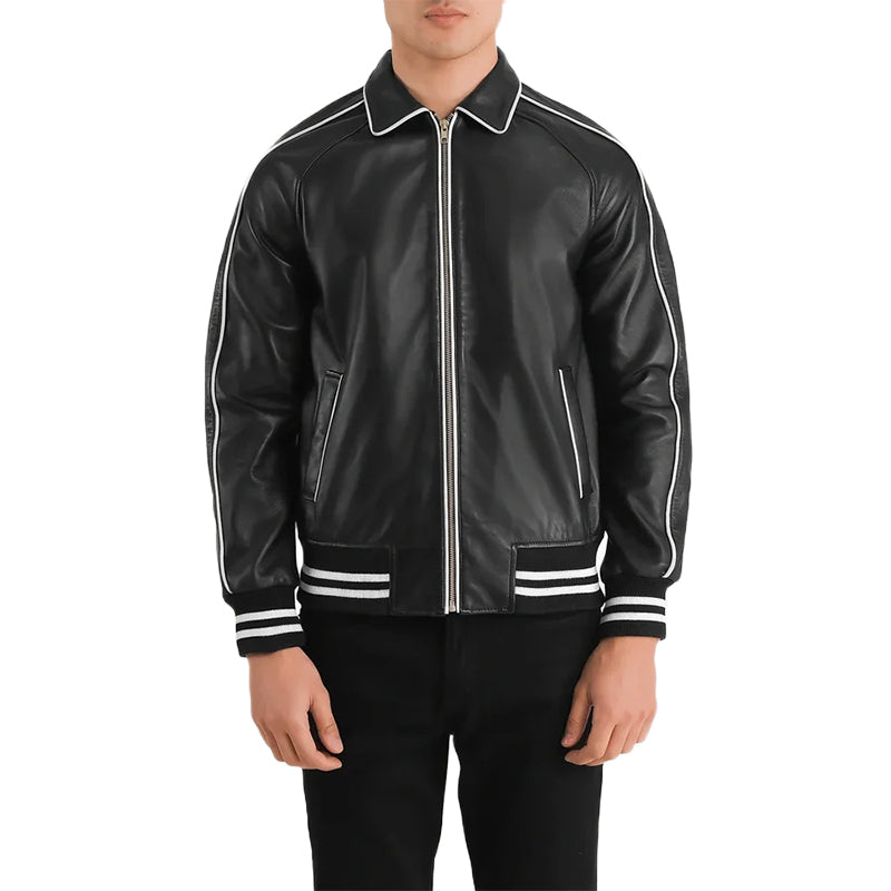 Cooper Black Leather Varsity Jacket