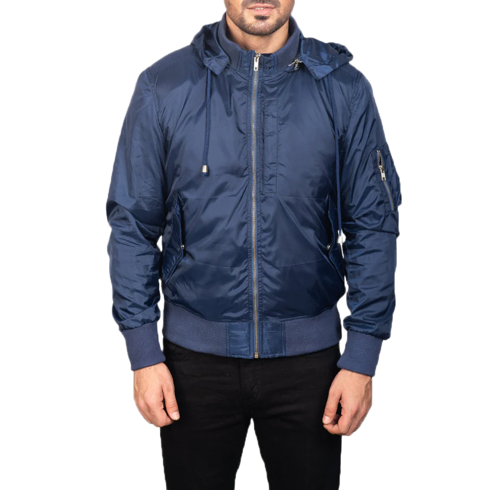 Hanklin Ma-1 Blue Hooded Bomber Jacket