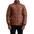 Lucas Brown Leather Puffer Bomber Jacket