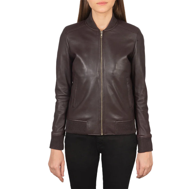 Bliss Maroon Leather Bomber Jacket