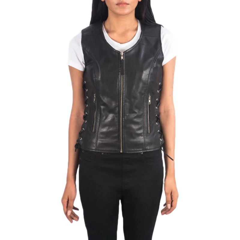 Vanda Black Leather Biker Vest