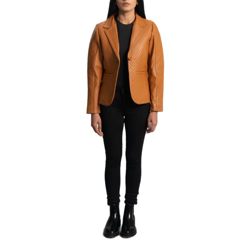 Cora Quilted Brown Leather Blazer