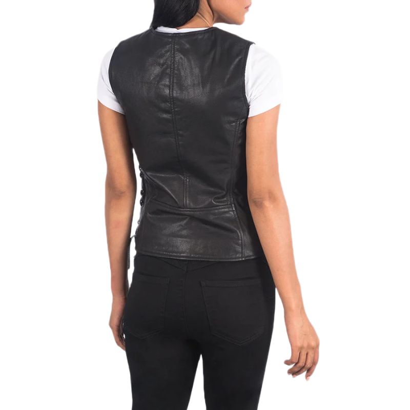 Vanda Black Leather Biker Vest