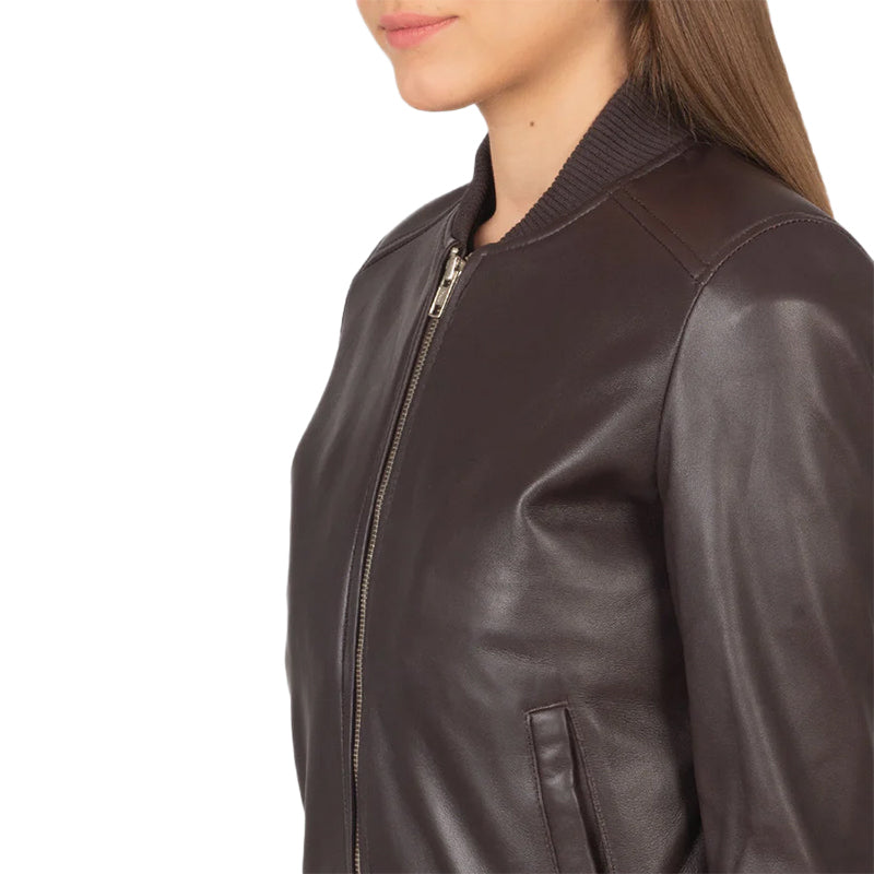Bliss Maroon Leather Bomber Jacket